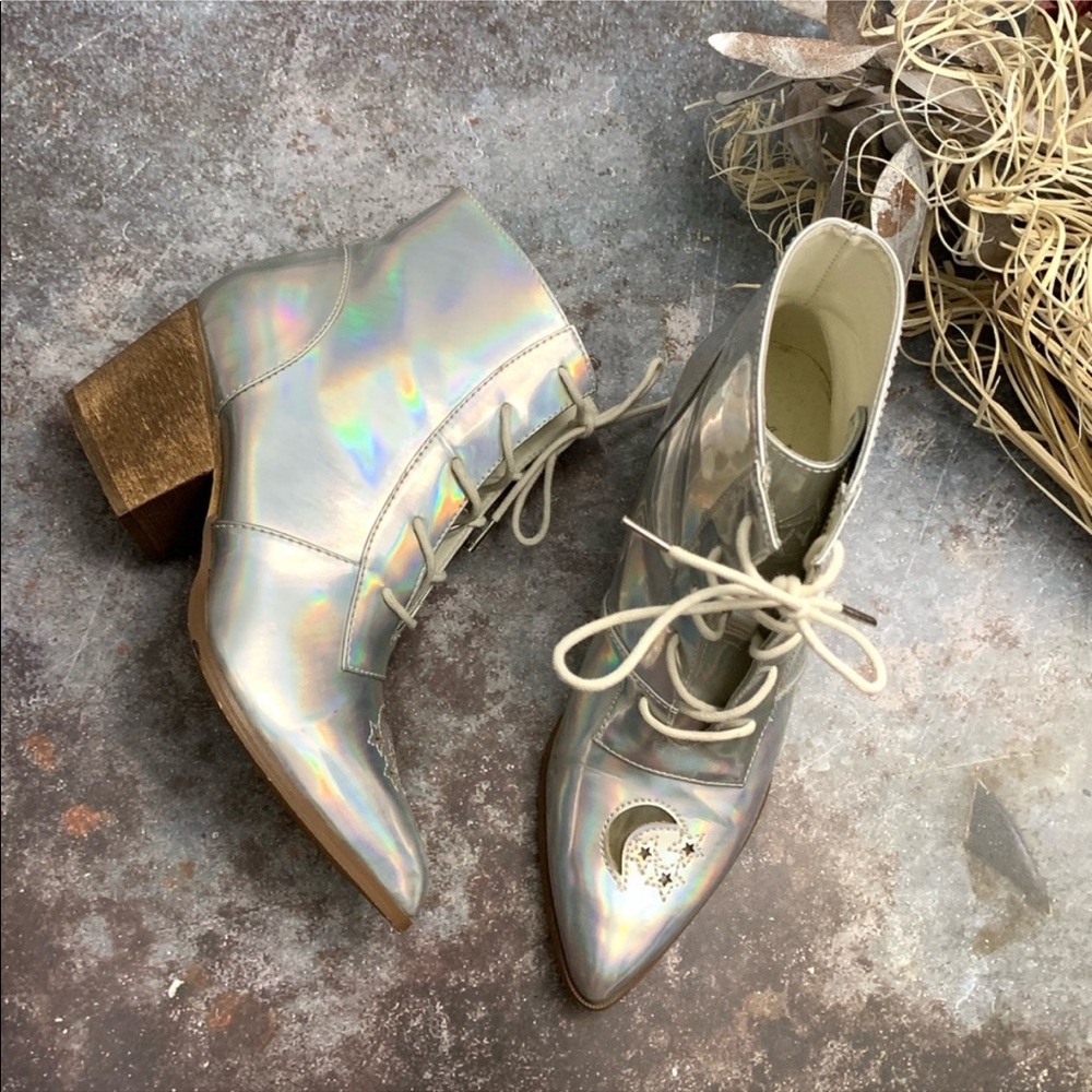 YRU | Aura Silver Hologram Witch Booties Sz 7